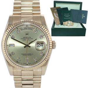 Rolex President 18k Yellow Gold HEAVY BAND Champagne Diamond 118238 Watch Box
