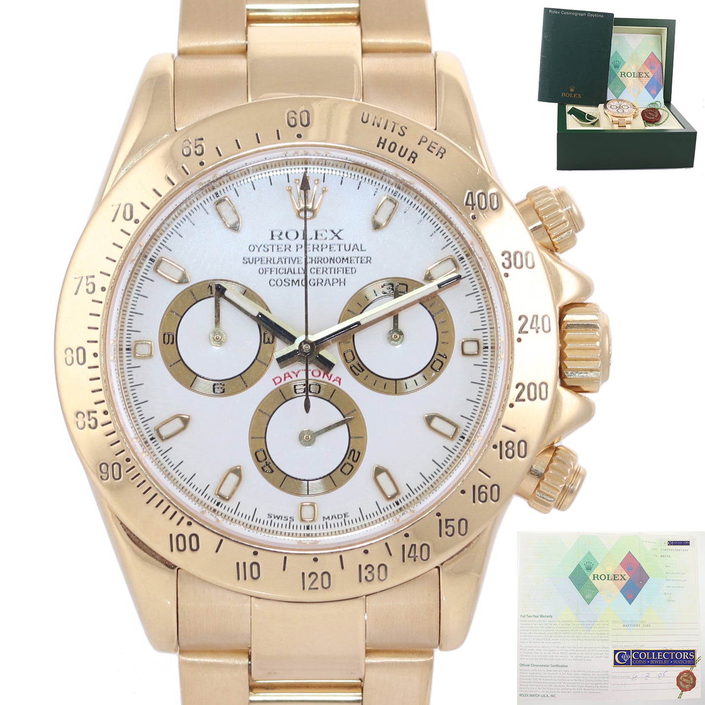 PAPERS Rolex Daytona Cosmo 116528 White Dial 18K Yellow Gold 40mm Watch Box