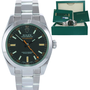 2014 PAPERS Rolex Milgauss 116400 Steel Green Black Anti-Magnetic Steel Watch
