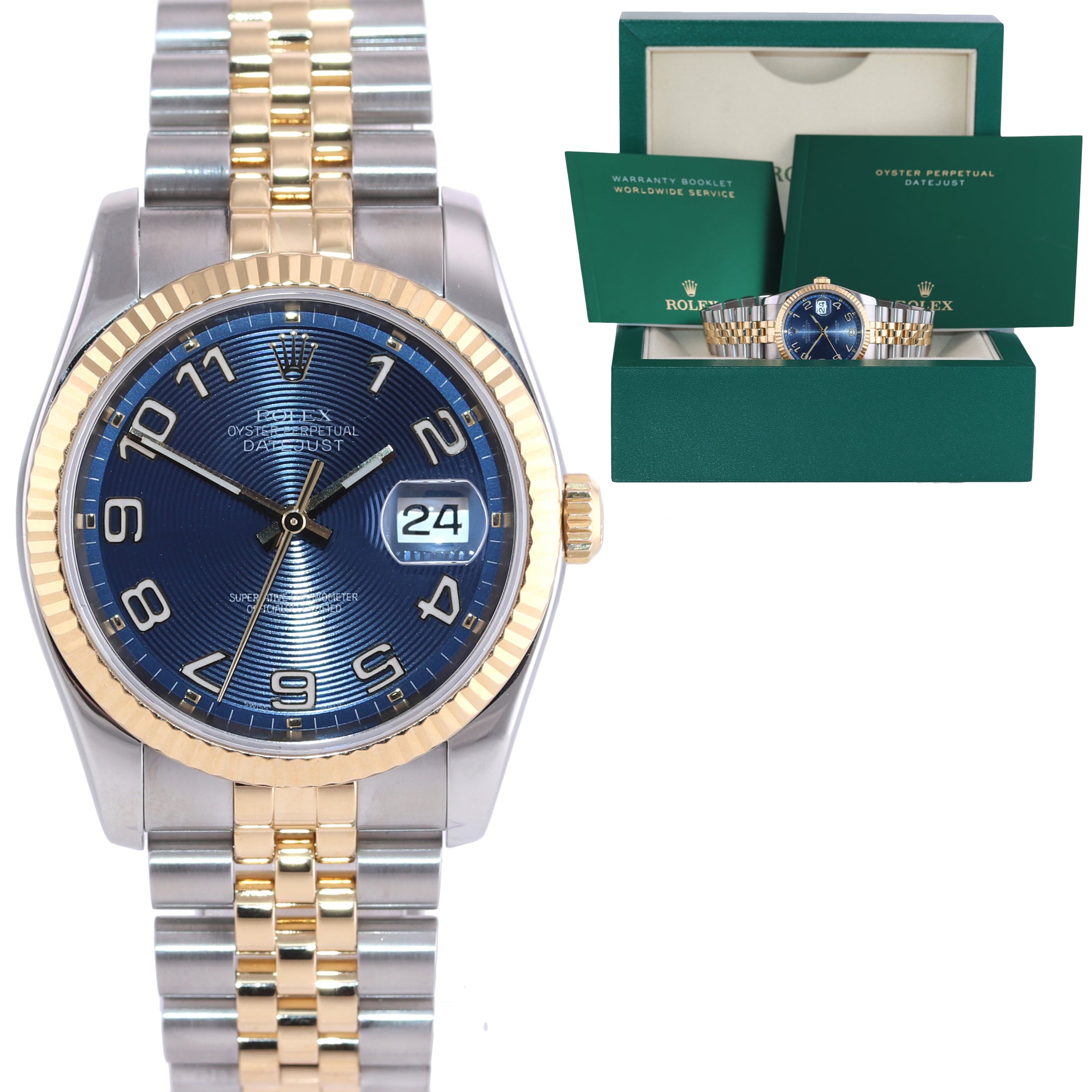 Rolex DateJust 36mm Blue Roulette Jubilee two Tone 116233 Gold Watch