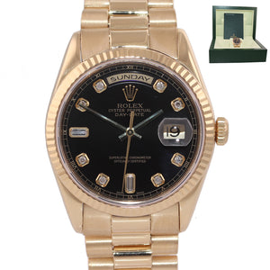 MODERN Rolex President Heavy Band 18K Gold Black Diamond Dial 118238 Watch Box