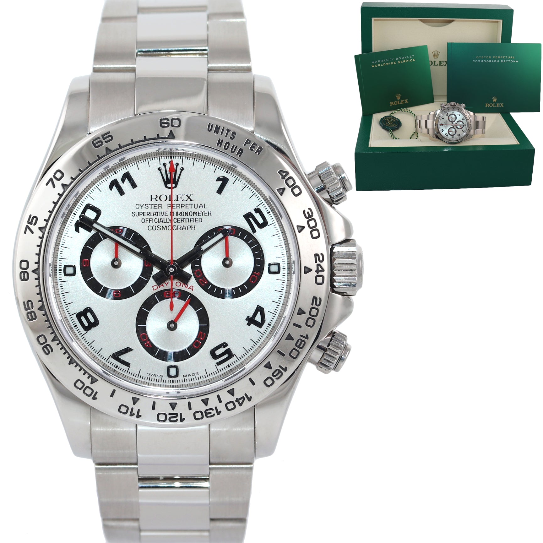 2016 Rolex Daytona Silver Arabic Racing 116509 18k White Gold Watch Box