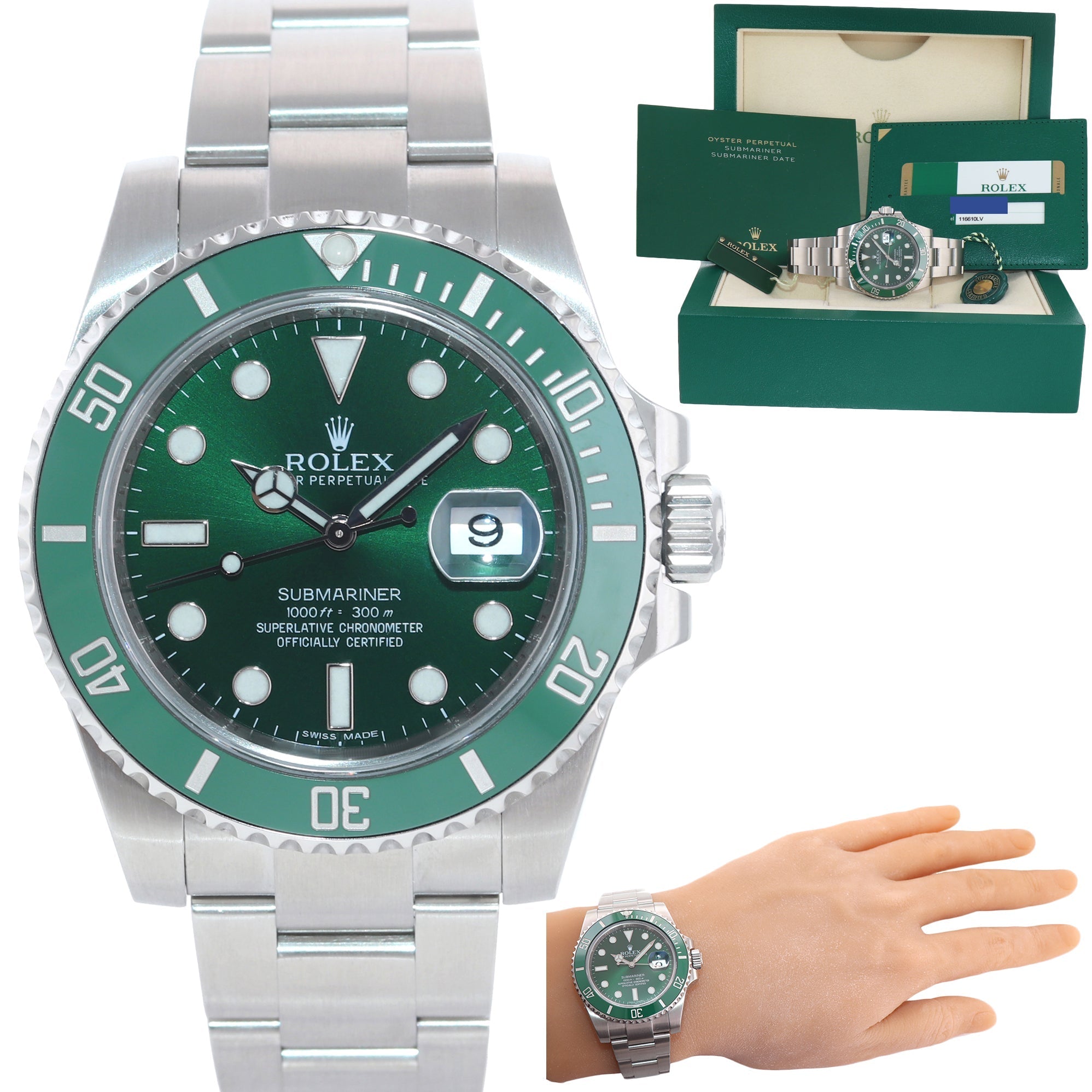  Rolex Submariner Hulk Green Dial Men's Luxury Watch