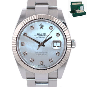 2017 PAPERS Rolex DateJust 41 MOP Mother of Pearl Diamond Fluted 126334 Watch