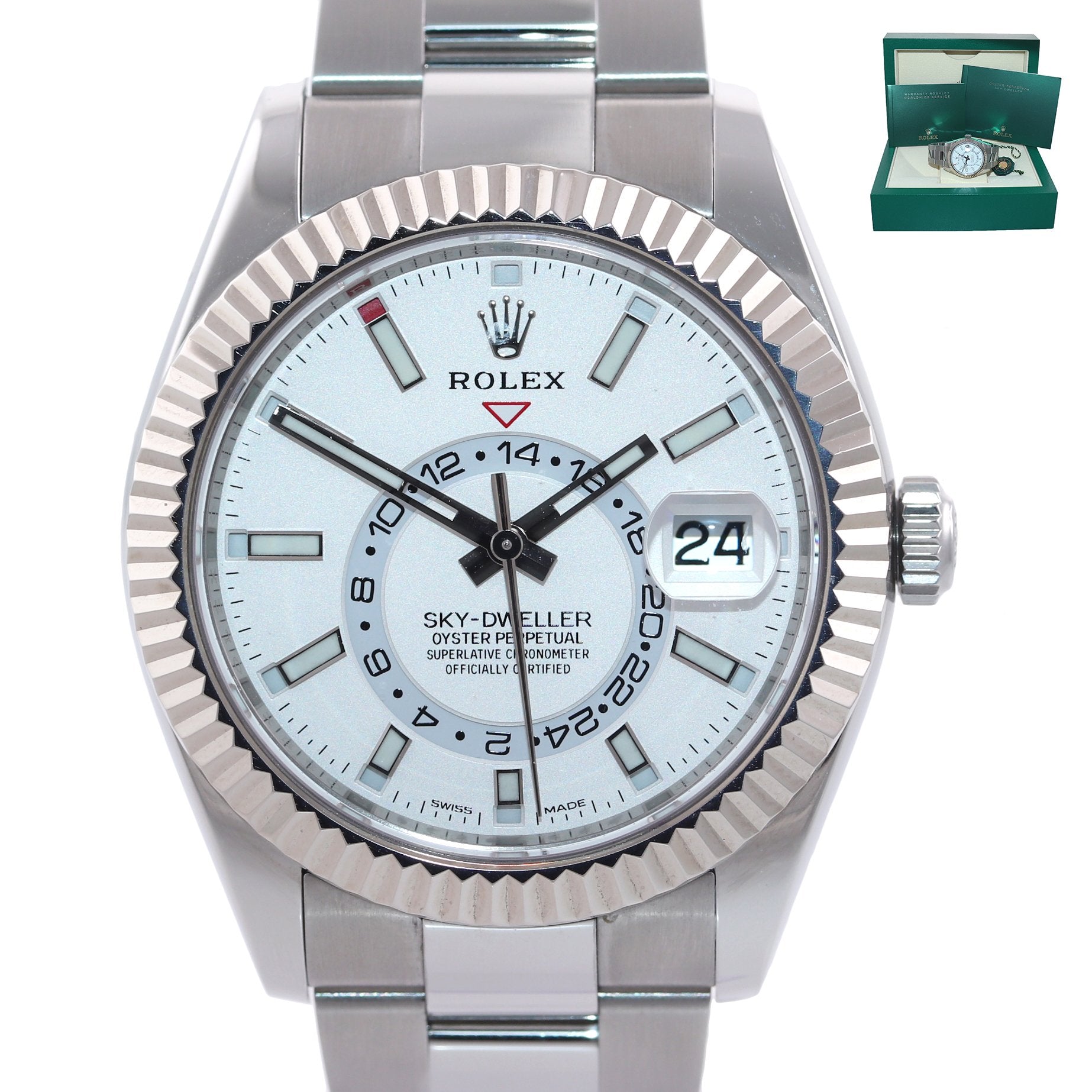 2021 Rolex Sky-Dweller Steel White Gold Fluted Bezel 326934 42mm Watch Box