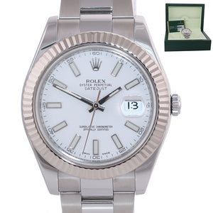 MINT PAPERS Rolex Datejust II 41mm 18k White Gold Steel White Stick 116334 Watch