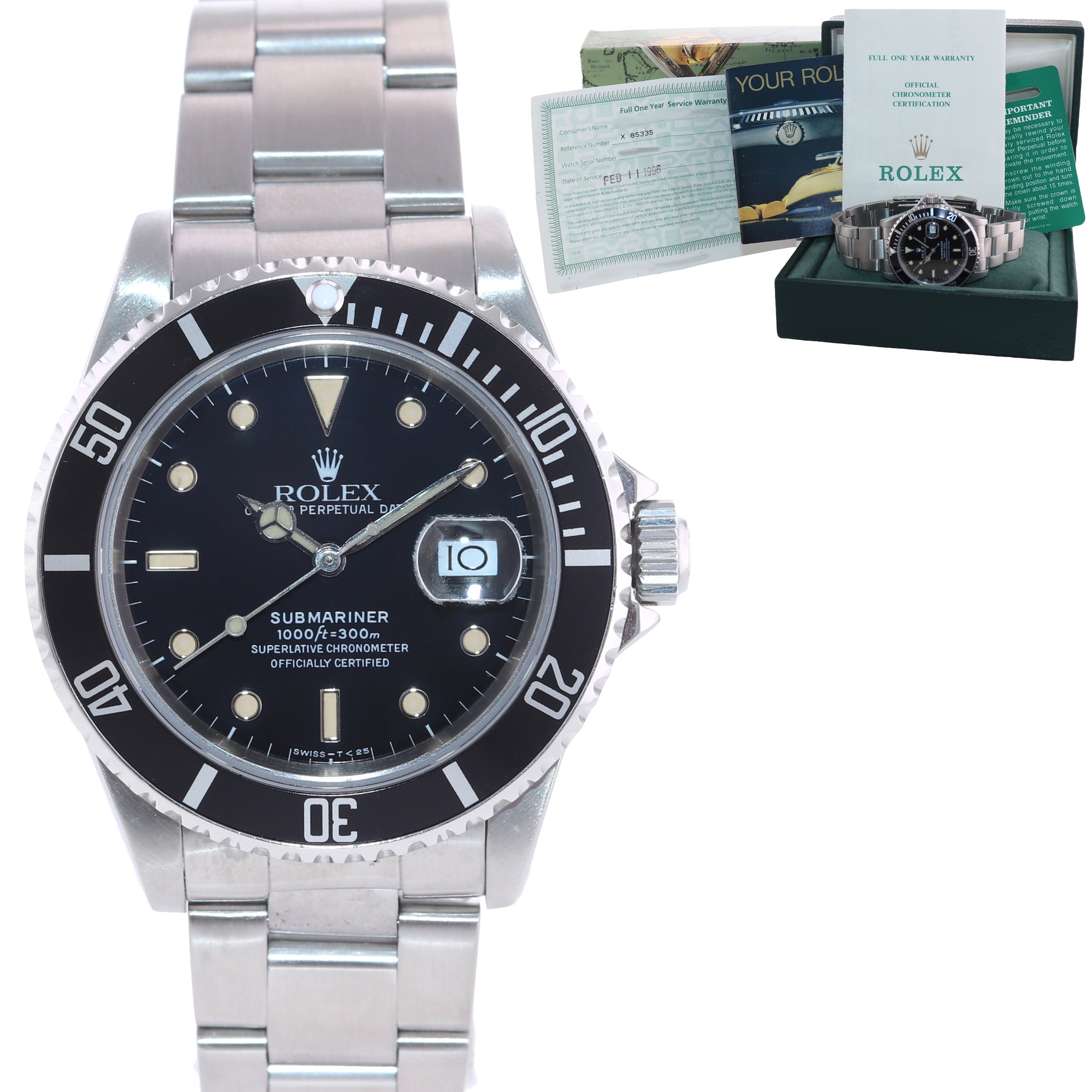 PAPERS & Serviced Rolex Submariner 16610 Steel Black Patina Dial 40mm Watch Box