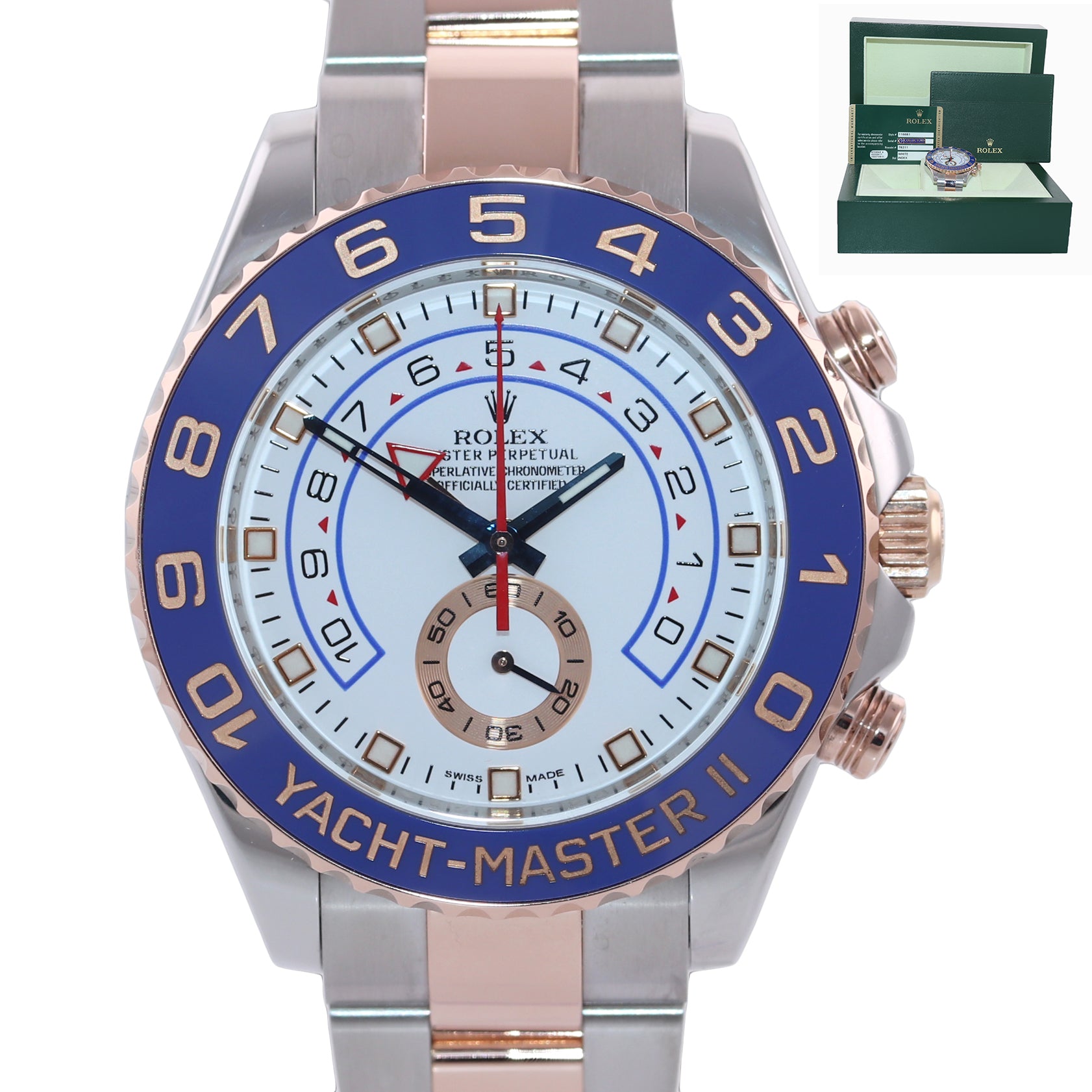 PAPERS Rolex Yacht-Master II 116681 Steel 18K Everose Gold Blue hands 44mm Watch