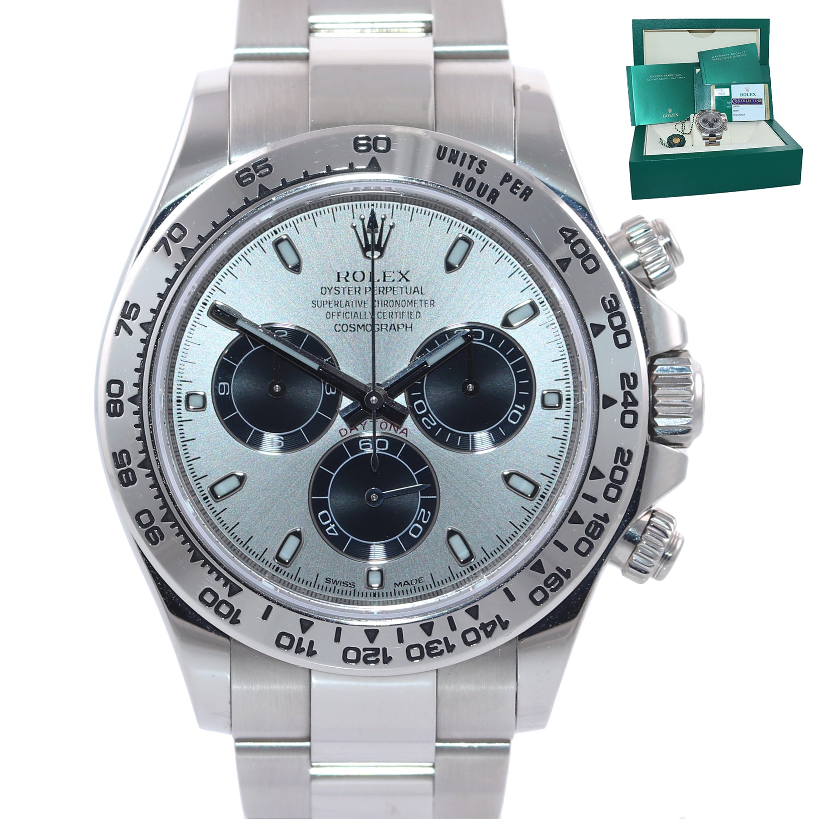 Mint 2018 PAPERS Rolex Daytona Silver Black Panda Dial 116509 White Gold Watch