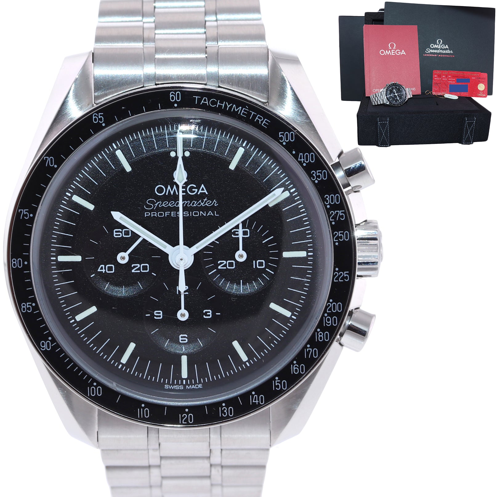 2021 PAPERS NEW Omega Speedmaster 310.30.42.50.01.001 Hesalite Steel 42mm Watch