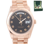 2008 PAPERS NEW BUCKLE Rolex Rose Gold President 36mm 118235 18K Black Arabic
