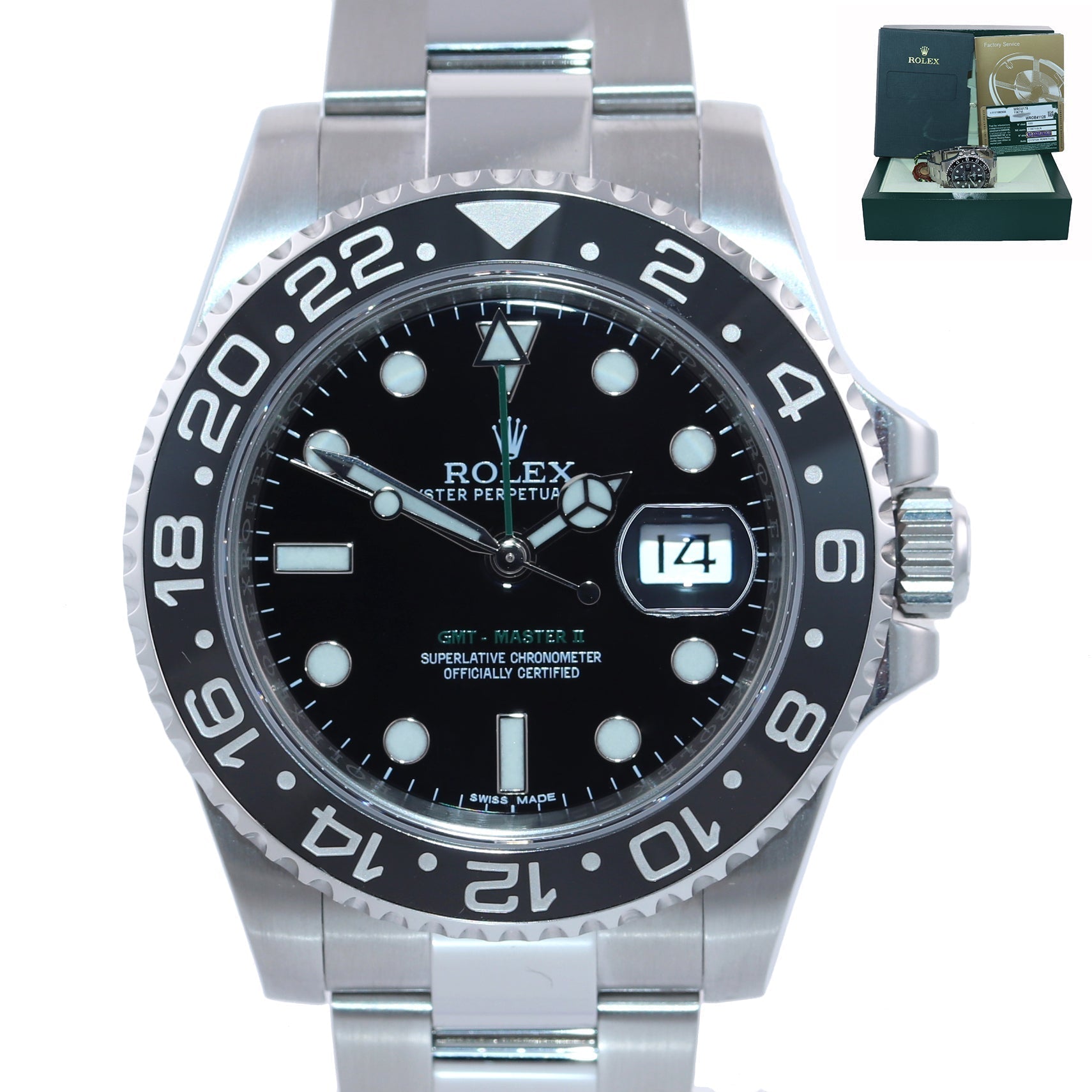 2014 PAPERS Rolex GMT Master 116710 Steel Ceramic 40mm Black Watch Box