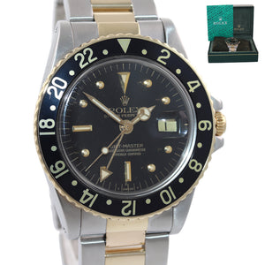 Rolex GMT-Master 1675 Jubilee Two-Tone NIPPLE Gold Steel Black Oyster Watch Box