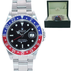 2001 Rolex GMT-Master II Pepsi 40mm Steel Blue Red 16710 Watch Box