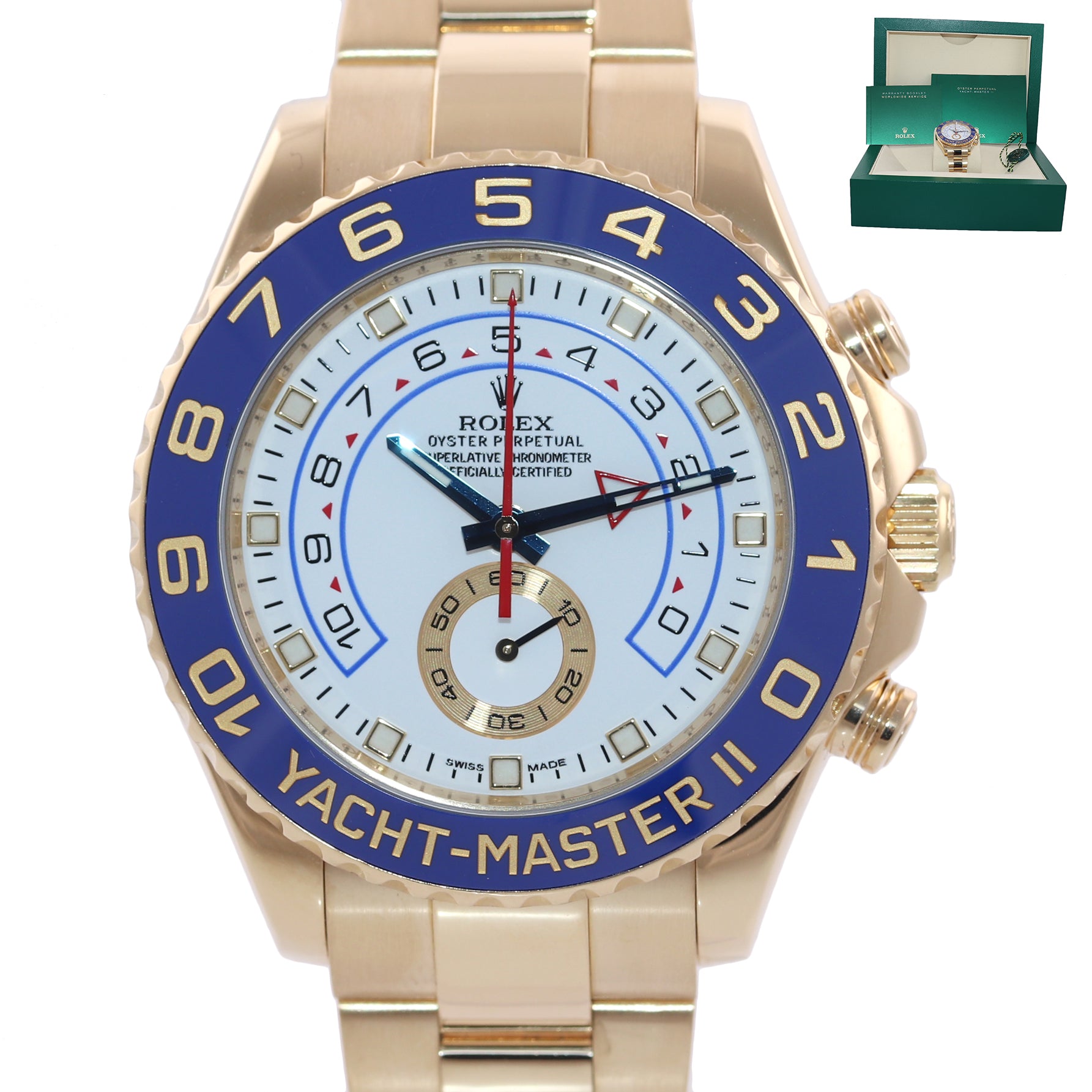 2017 BLUE HANDS Men's Rolex Yacht-Master 2 Yellow Gold 116688 44mm Watch Box