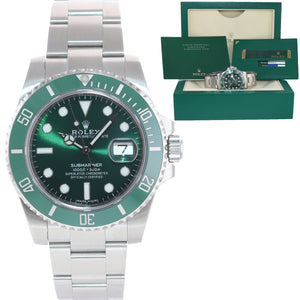 MINT 2014 PAPERS Rolex Submariner Hulk Green Dial Ceramic 116610LV Steel Watch