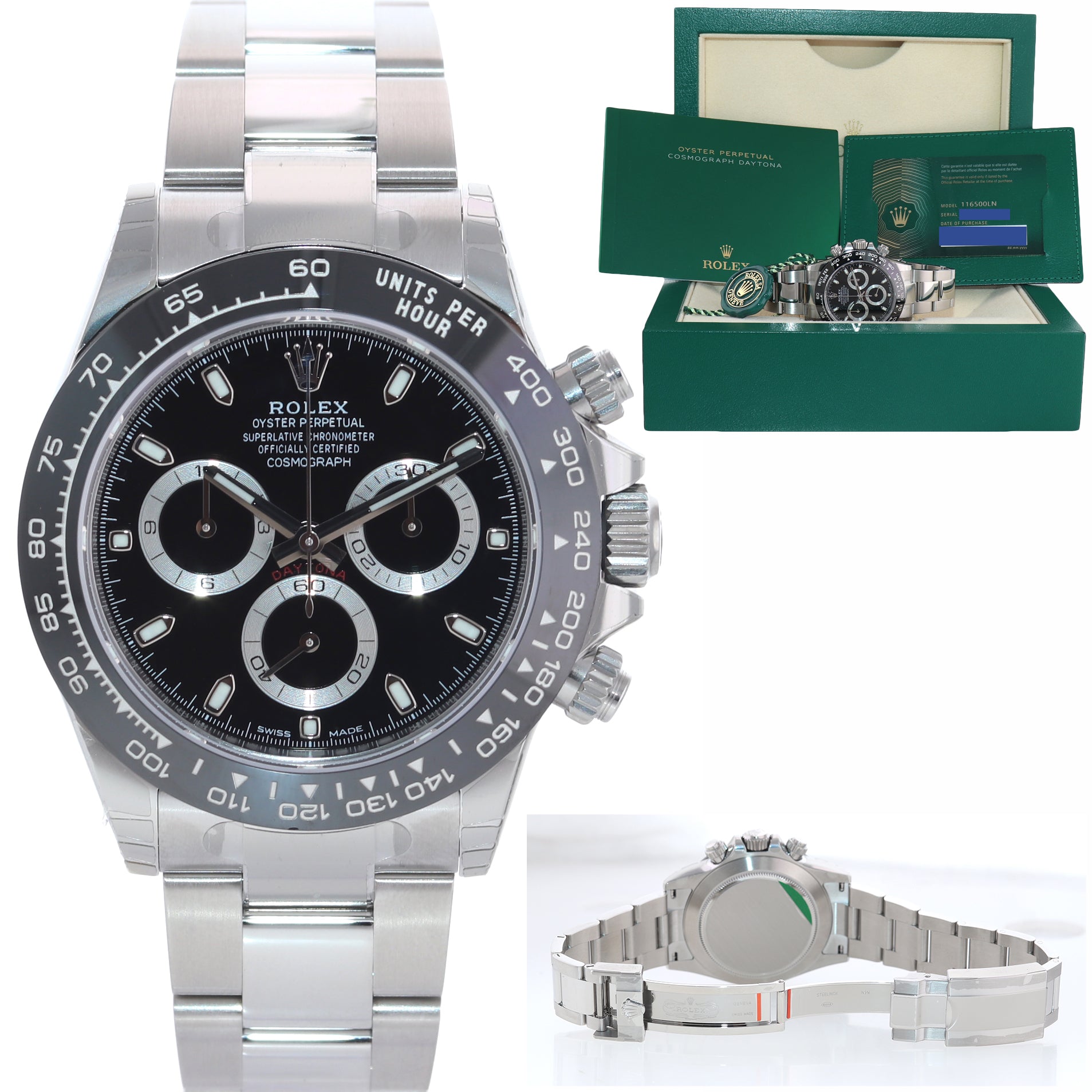 STICKERS 2022 BRAND NEW PAPERS Rolex Daytona 116500LN Black Ceramic Steel Watch