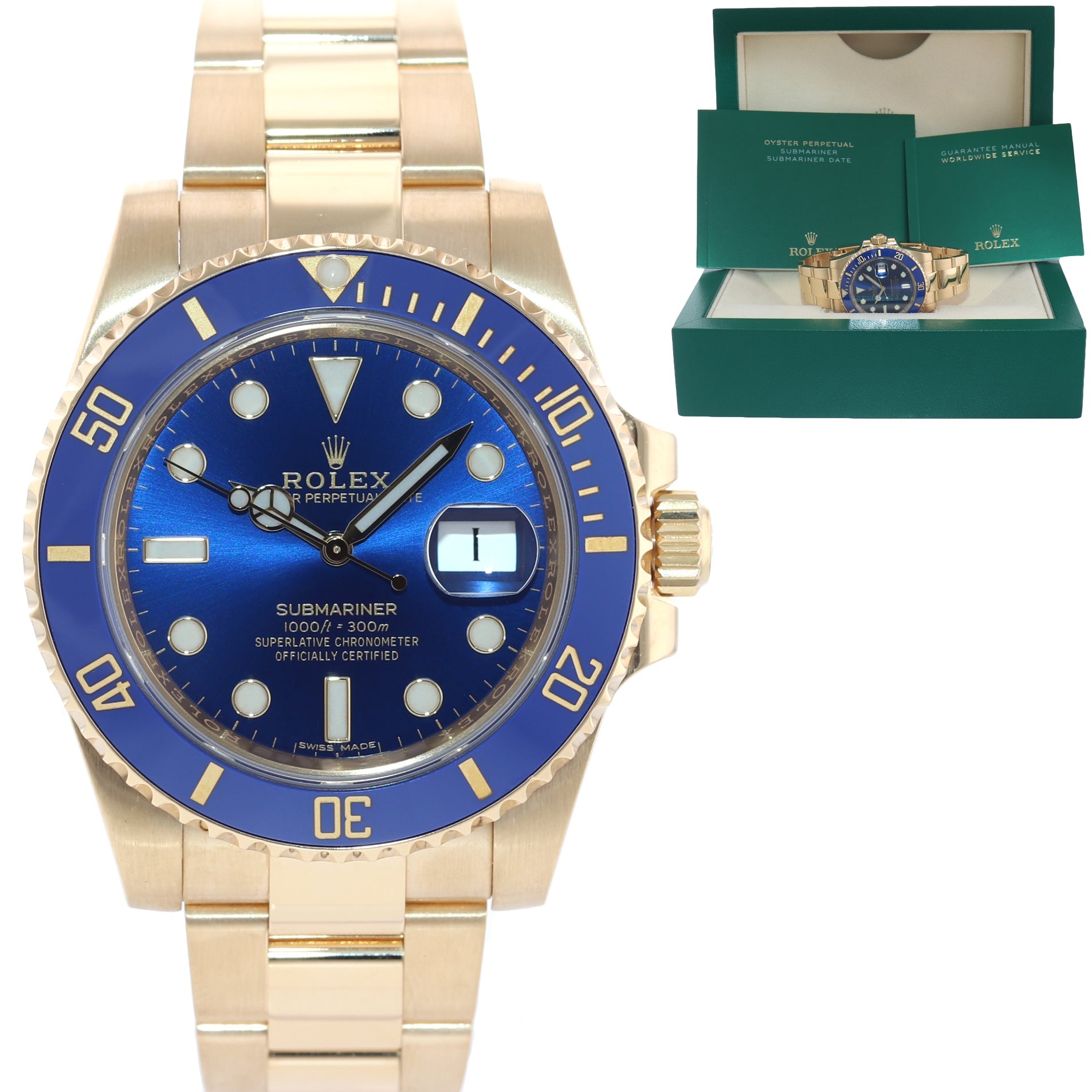 Discontinued 2019 Rolex Sunburst Blue Ceramic 116618 Yellow Gold 40mm Watch Box
