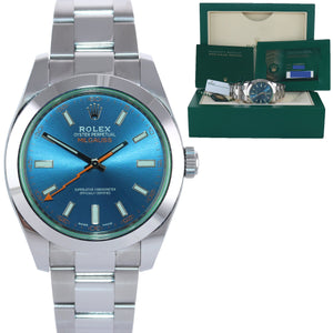 NEW 2021 Papers Rolex Milgauss Blue Anniversary Green 116400GV Steel 40mm Watch