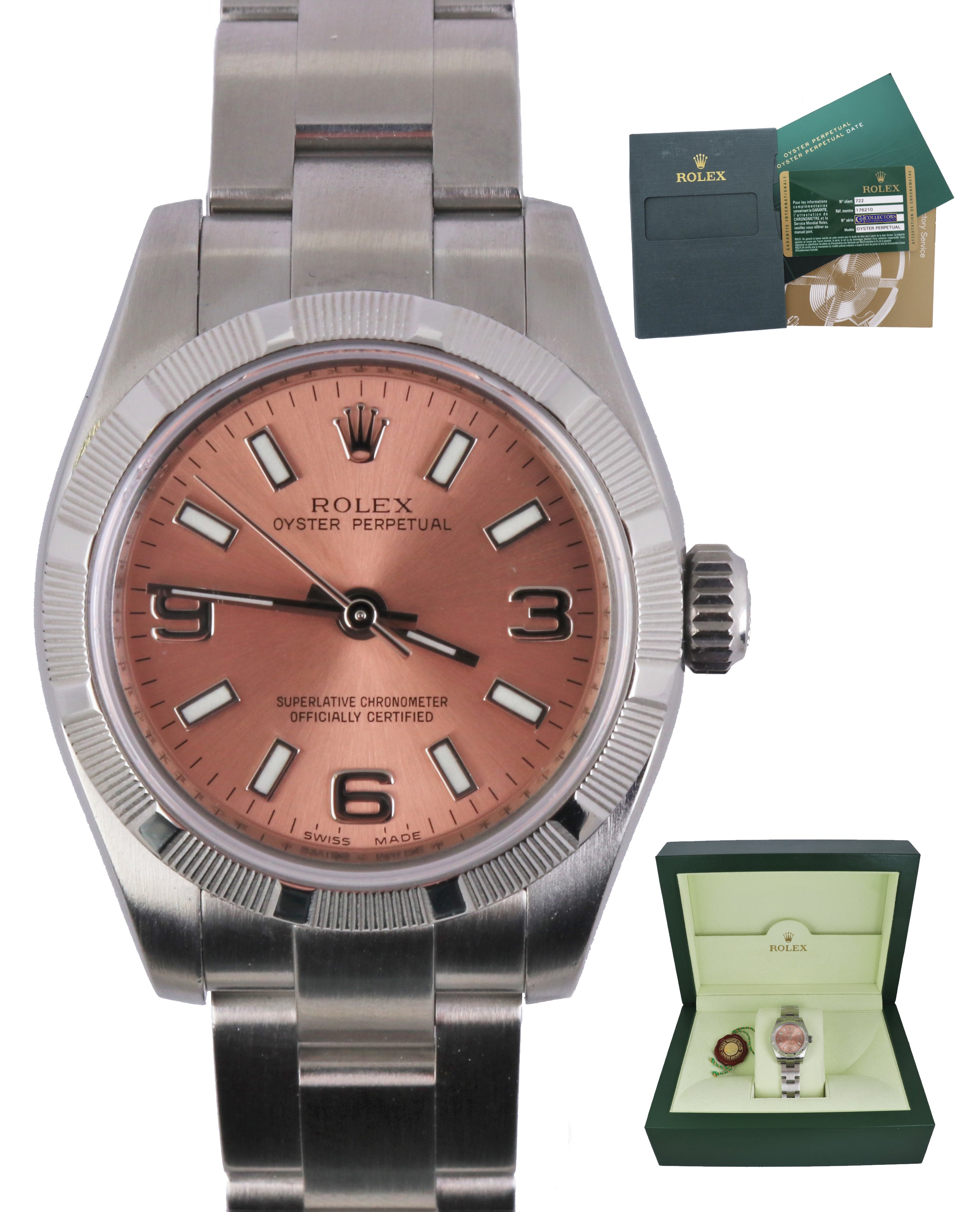 2009 Ladies Rolex Oyster Perpetual Salmon 176210 Stainless 26mm Oyster Watch