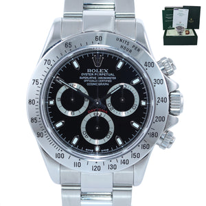 MINT 2005 BOX PAPERS Rolex Daytona Cosmograph 116520 Black Steel 40mm Watch