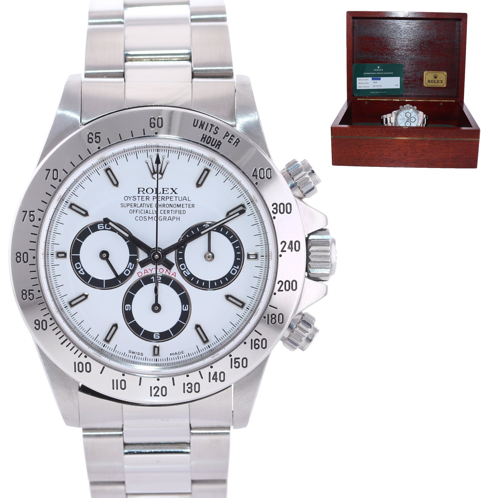 2017 RSC Service Papers Rolex 16520 Zenith Daytona White 40mm Chrono Watch Box