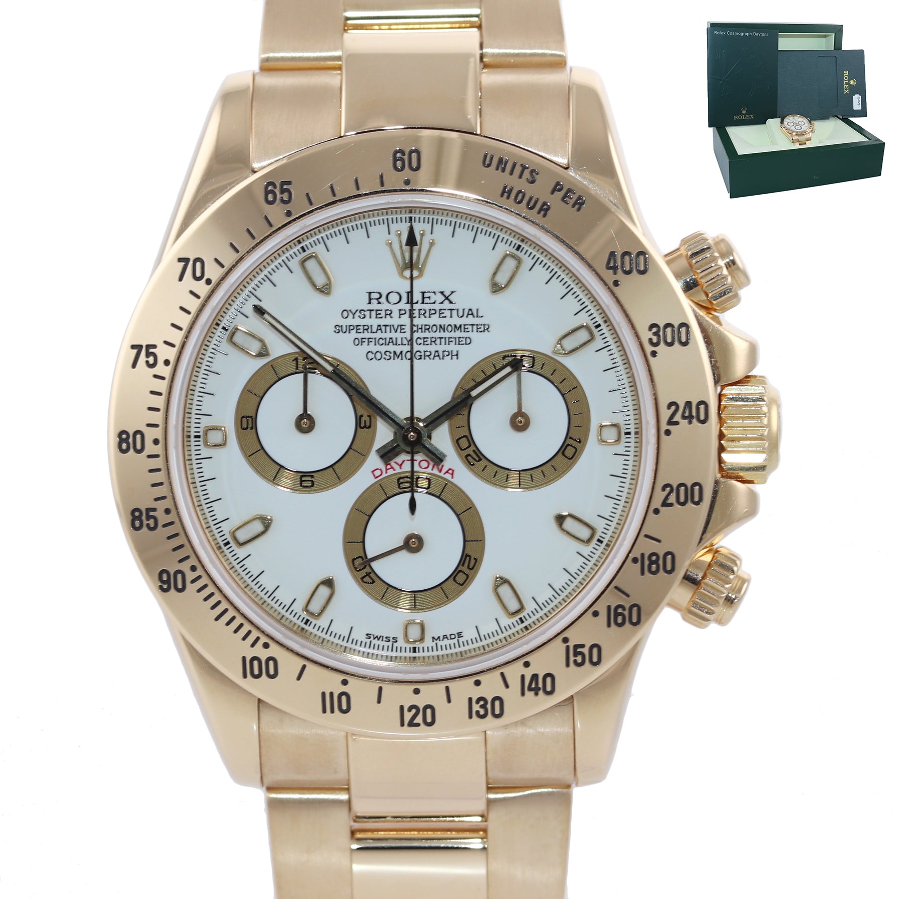 MINT Rolex Daytona 116528 White Dial 18K Yellow Gold 40mm Watch Box