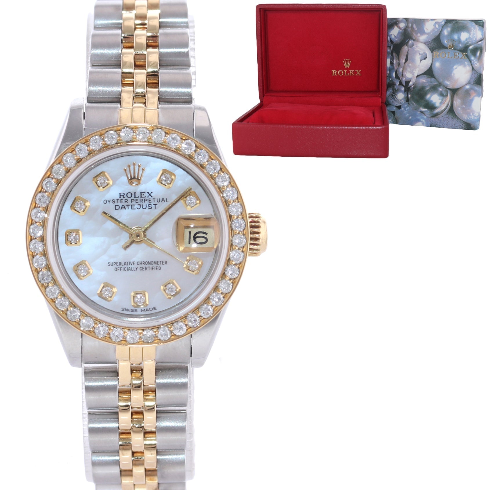 Diamond Rolex DateJust 26mm 69173 Two Tone Gold Mother of Pearl Watch