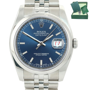 2017 MINT Rolex DateJust Blue Stick 116200 36mm Jubilee Band Steel Watch Box
