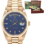 Rolex President Blue Diamond Double Quick Yellow Gold Watch 18238 Box