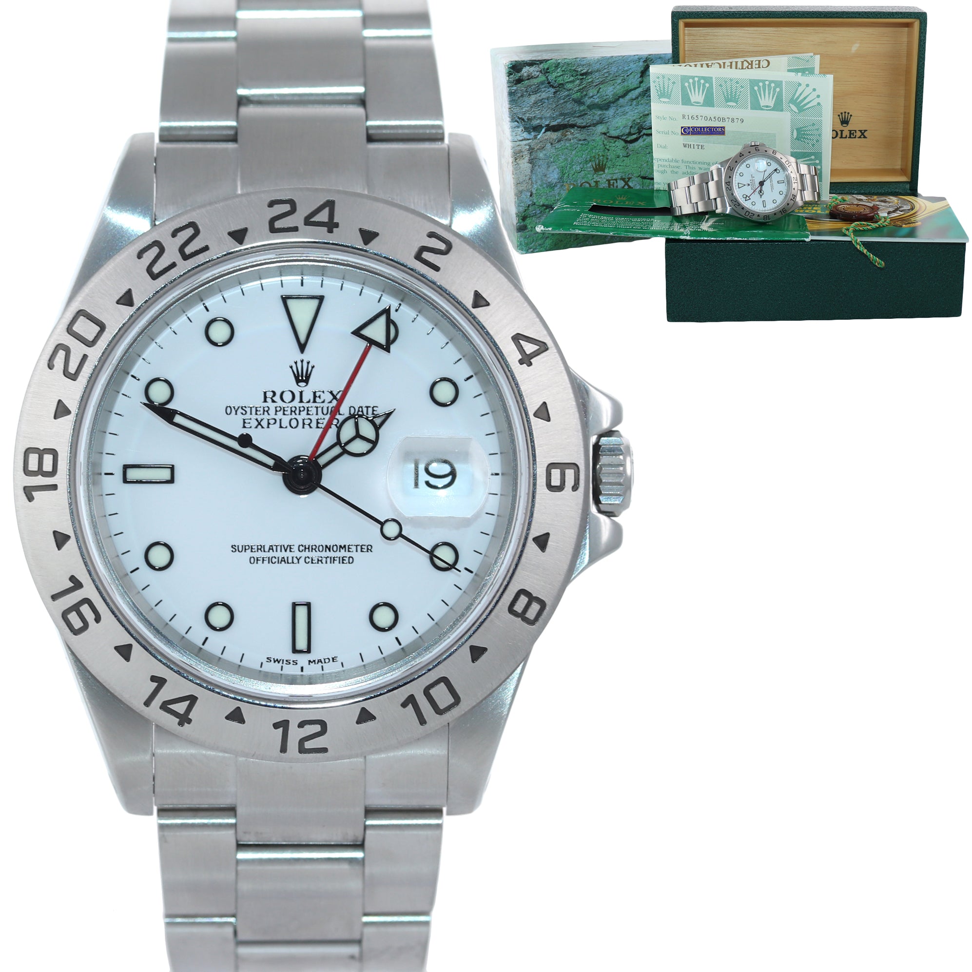 2001 MINT PAPERS Rolex Explorer II White 16570 40mm Polar GMT Watch Box