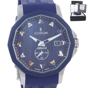 MINT Corum Admiral's Cup Legend 42 Automatic Blue 01.0090 Steel Watch Box Papers