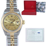 PAPERS Ladies Rolex 69173 Two Tone 18k Gold 26mm Champagne Watch Box