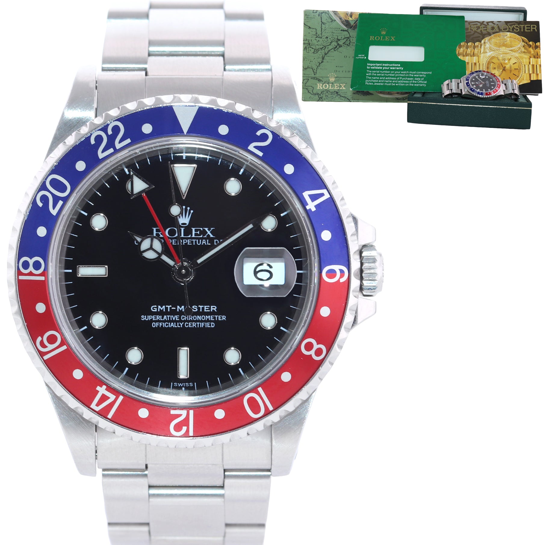 1998 Rolex GMT-Master Tritium Pepsi Blue Red Steel 16700 Watch Oyster Box