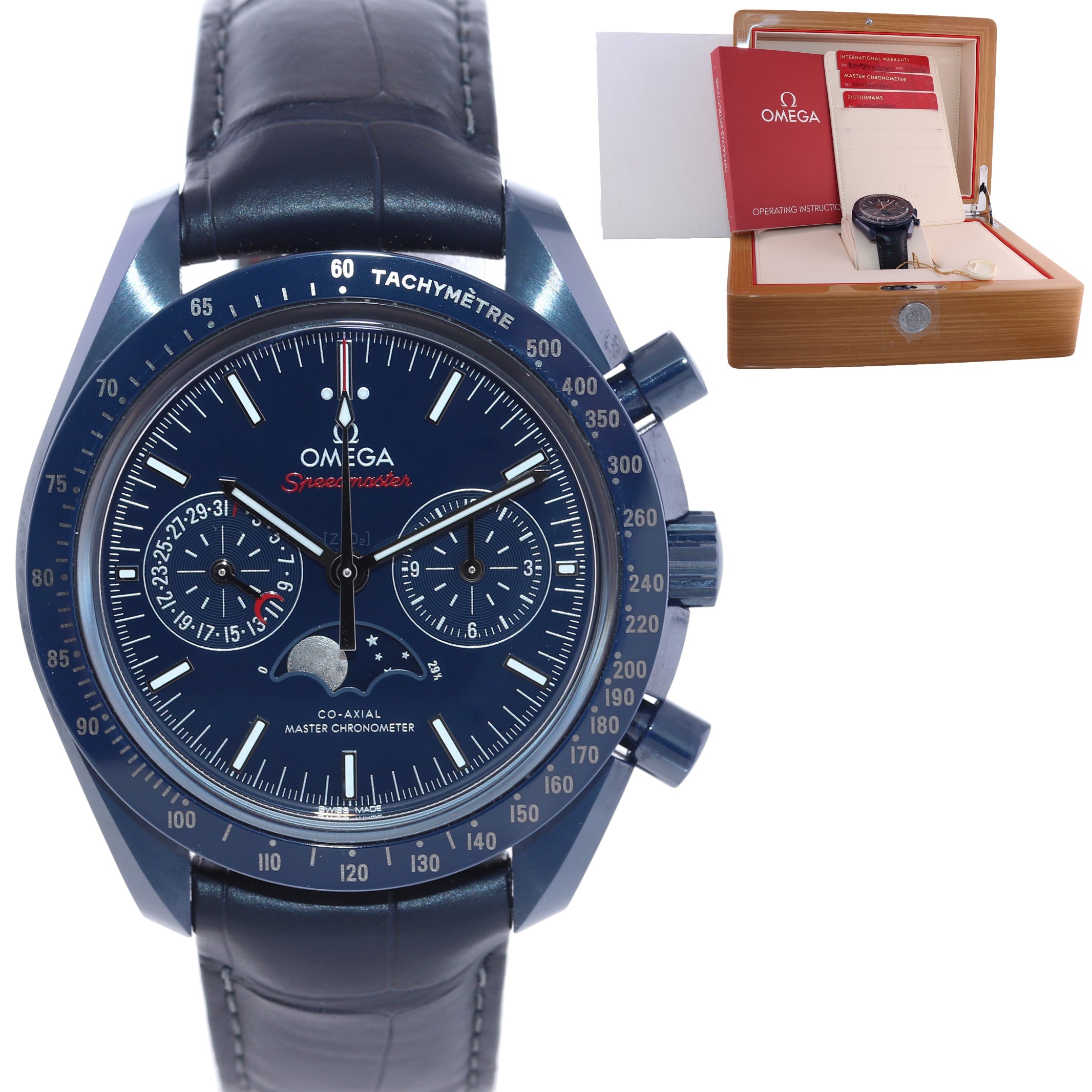 PAPERS NEW Omega Speedmaster Moonphase 304.93.44.52.03.001 Blue Moon Watch