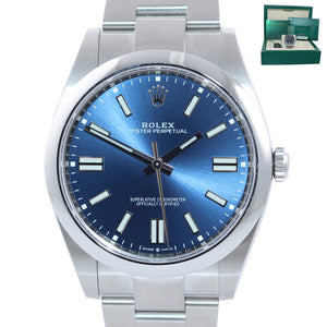 BRAND NEW 2020 CARD Rolex Oyster Perpetual 41mm Blue Oyster Watch 124300 Box
