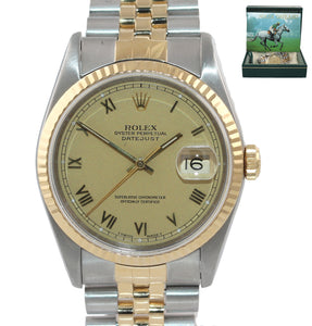 Rolex DateJust 36mm 16233 Two Tone 18k Gold Jubilee Champagne Dial Watch Box