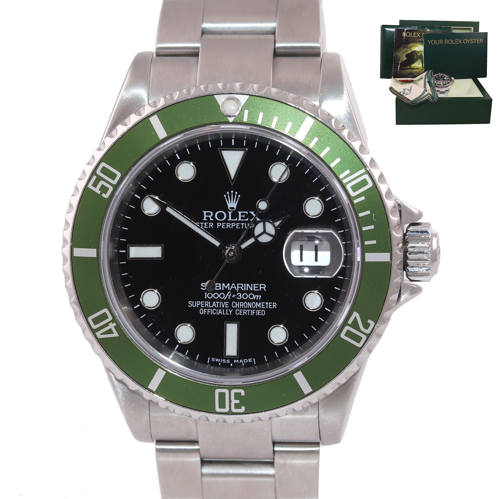 ROLEX Rolex 16610LV Rolex Submariner Kermit 40mm Green Anniversary Watch 40mm