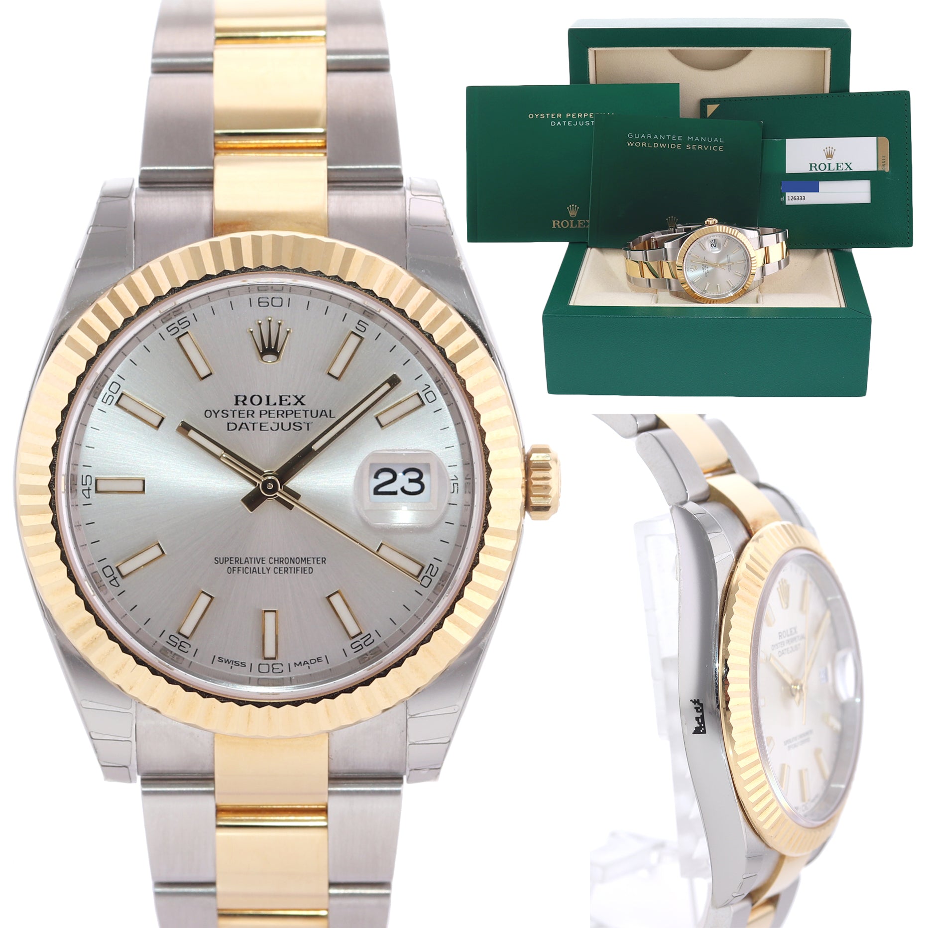 NEW PAPERS Rolex DateJust 41 126333 Two Tone Gold Silver Oyster Watch Box