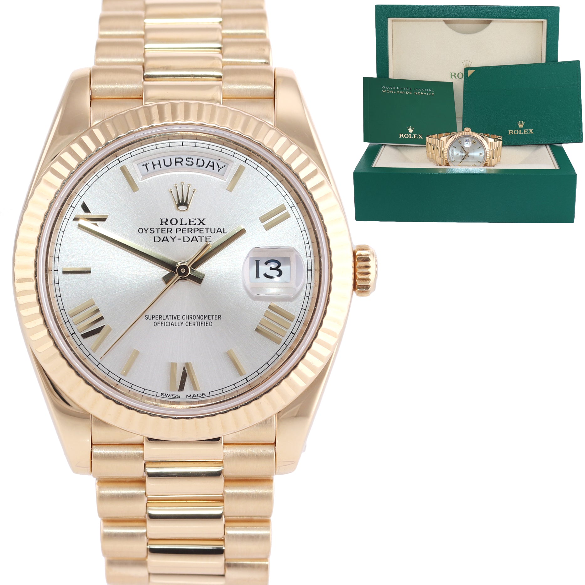2019 Rolex Day-Date 40 President 228238 Silver Roman Yellow Gold Watch Box
