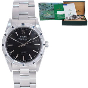 PAPERS Rolex Oyster Perpetual Air-King Black 14010 34mm Precision Steel Watch