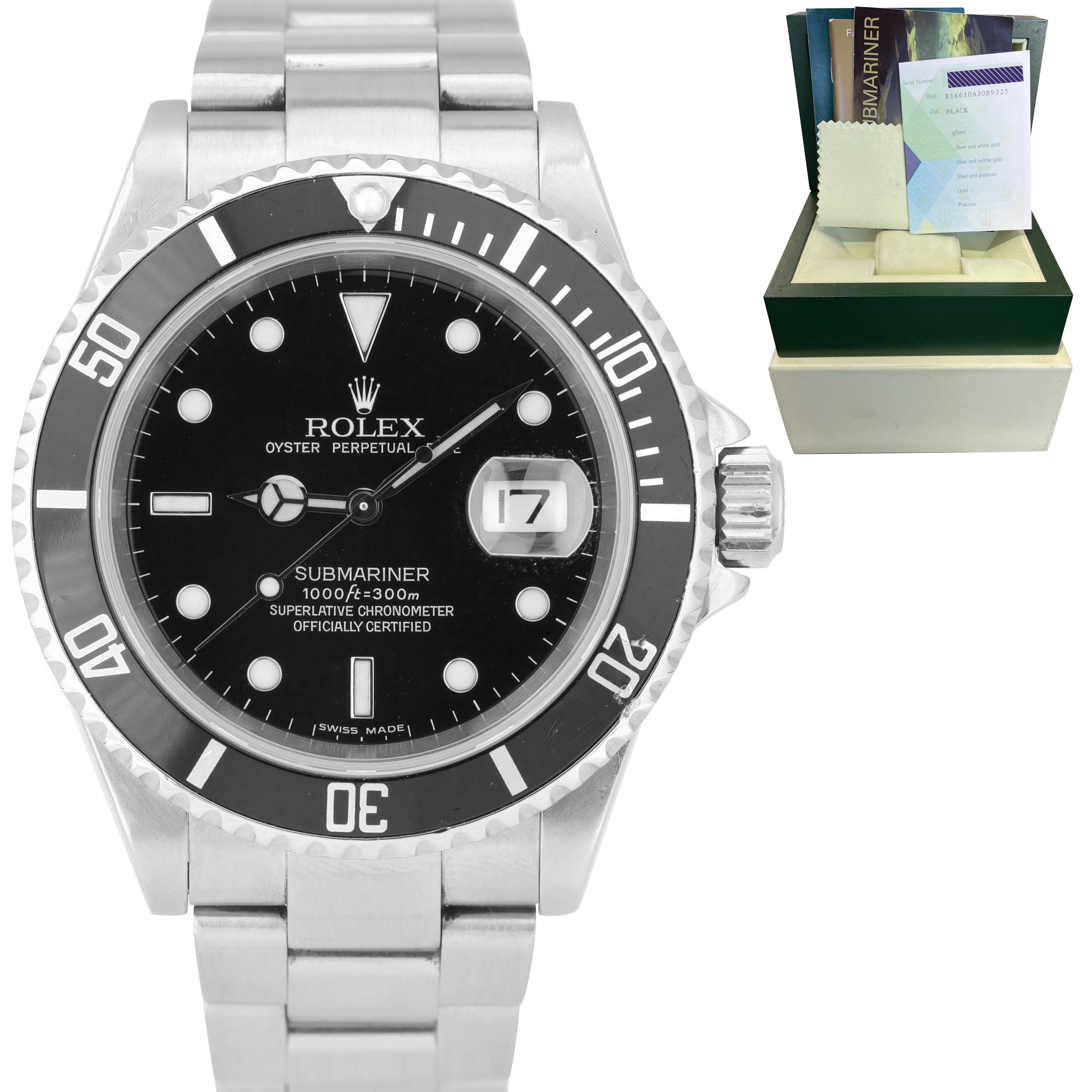 2007 Rolex Submariner Date 16610 T NO-HOLES Pre-Ceramic Stainless Steel Watch
