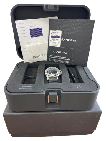 PAPERS Panerai Submersible PAM 973 Black 42mm Rubber Steel Watch PAM00973 BOX