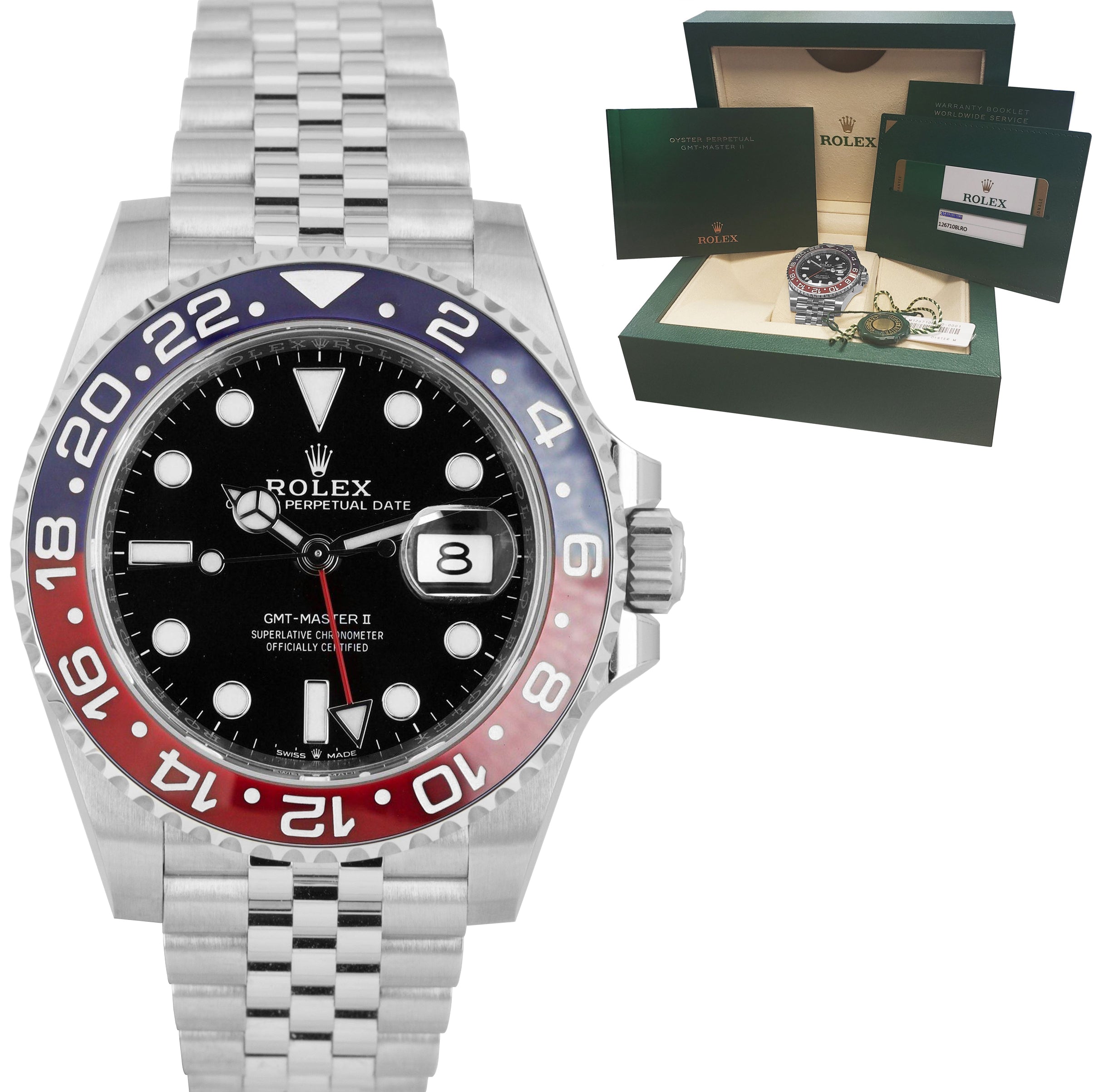 BRAND NEW 2020 Rolex GMT-Master II 'PEPSI' Red Blue Ceramic Watch 126710 BLRO