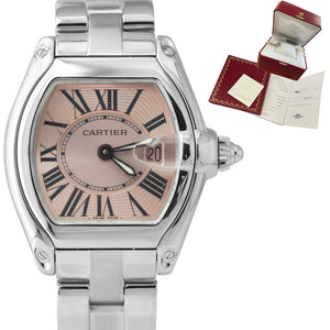 Cartier Roadster Stainless Steel Pink Roman Date 31mm Quartz Watch 2675 W62017V3