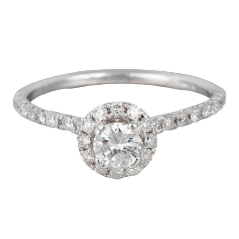 Modern Estate 14k White Gold Diamond Halo Engagement Ring 0.66ctw Size 6