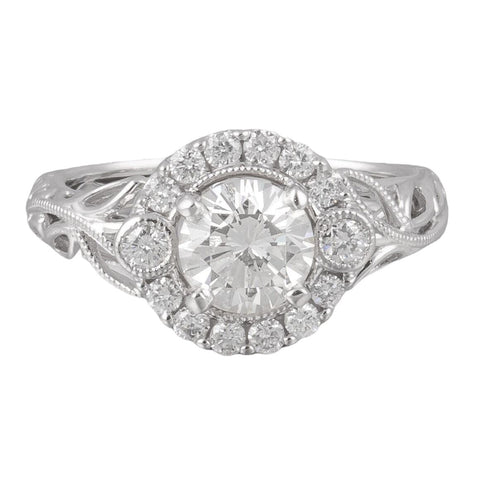 18k White Gold 0.77ct Diamond Milgrain Halo Engagement Ring 1.02ctw H SI1 Size 4