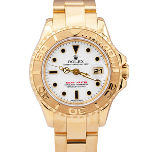 Ladies Rolex Yacht-Master 18K Yellow Gold 29mm White Automatic Watch 69628