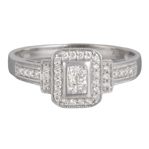 14k White Gold Six Stone Princess Diamond Halo Ring w/ accents 0.50ctw Size 8.75