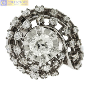 Ladies Estate 14K White Gold 1.61ctw Diamond Spiral Seashell Cocktail Ring